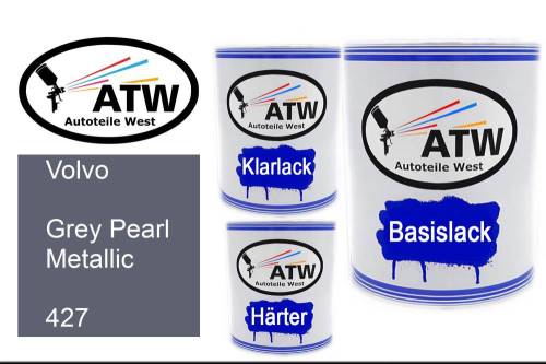 Volvo, Grey Pearl Metallic, 427: 1L Lackdose + 1L Klarlack + 500ml Härter - Set, von ATW Autoteile West.